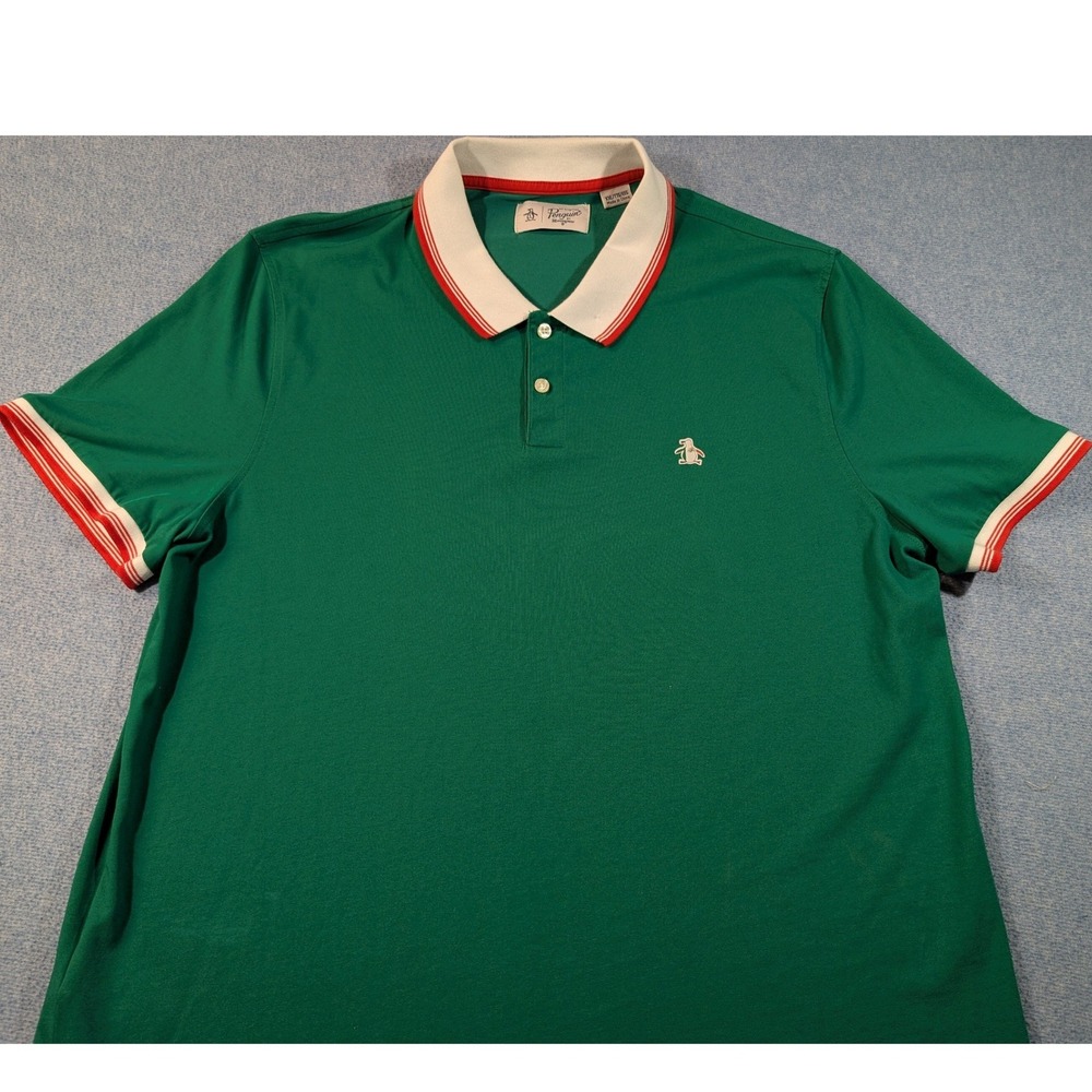 Original Penguin Mens XXL Green Mexico Flag Logo Polo Shirt Short Sleeve Striped